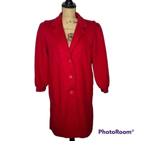 Vintage 80s Red Wool Overcoat Medium - Picture 1 of 14
